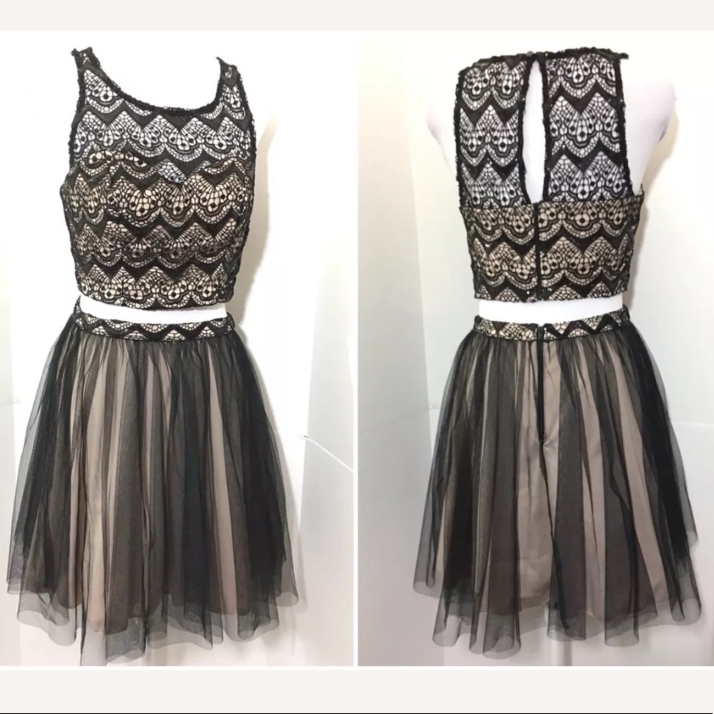 My Michelle 9 Black Crop Crochet 2 Piece Dress Tulle Skirt